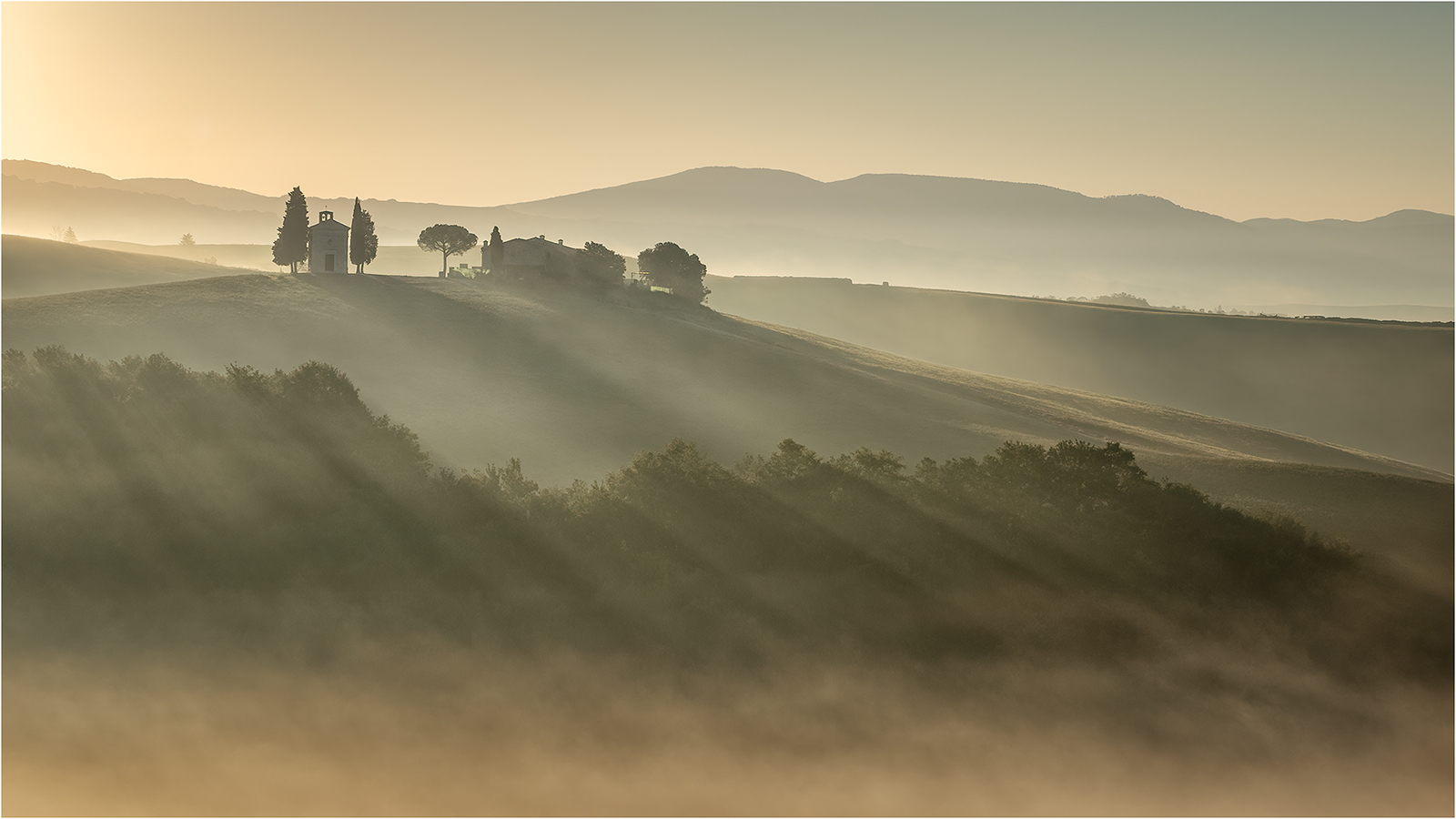 Commended in Scapes Print - Morning Rays Chapel Vitaleta by Carol Watson