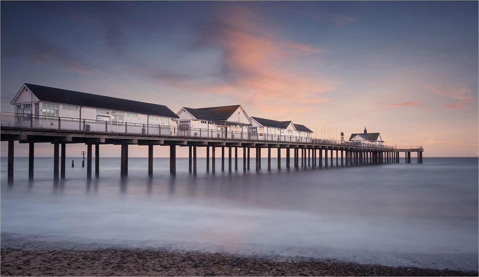 Highly Commended in Scapes Digital - Sunrise At Southwold Pier by Carol Watson
