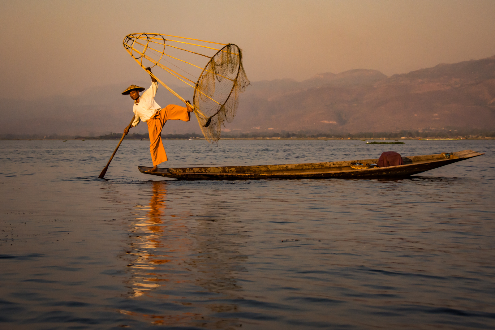Lake Inle Fisherman by Mary Kirkby — Score: 17 pts
