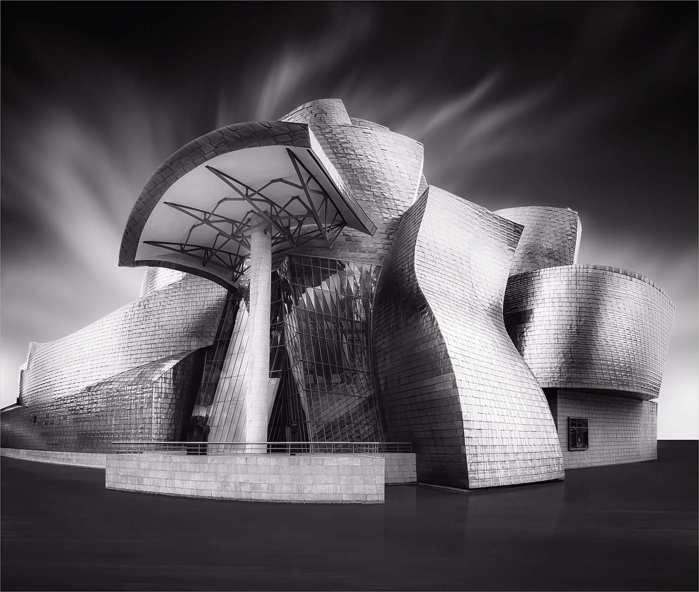 Highly Commended in Mono Print - Curves Of The Guggenheim by Carol Watson